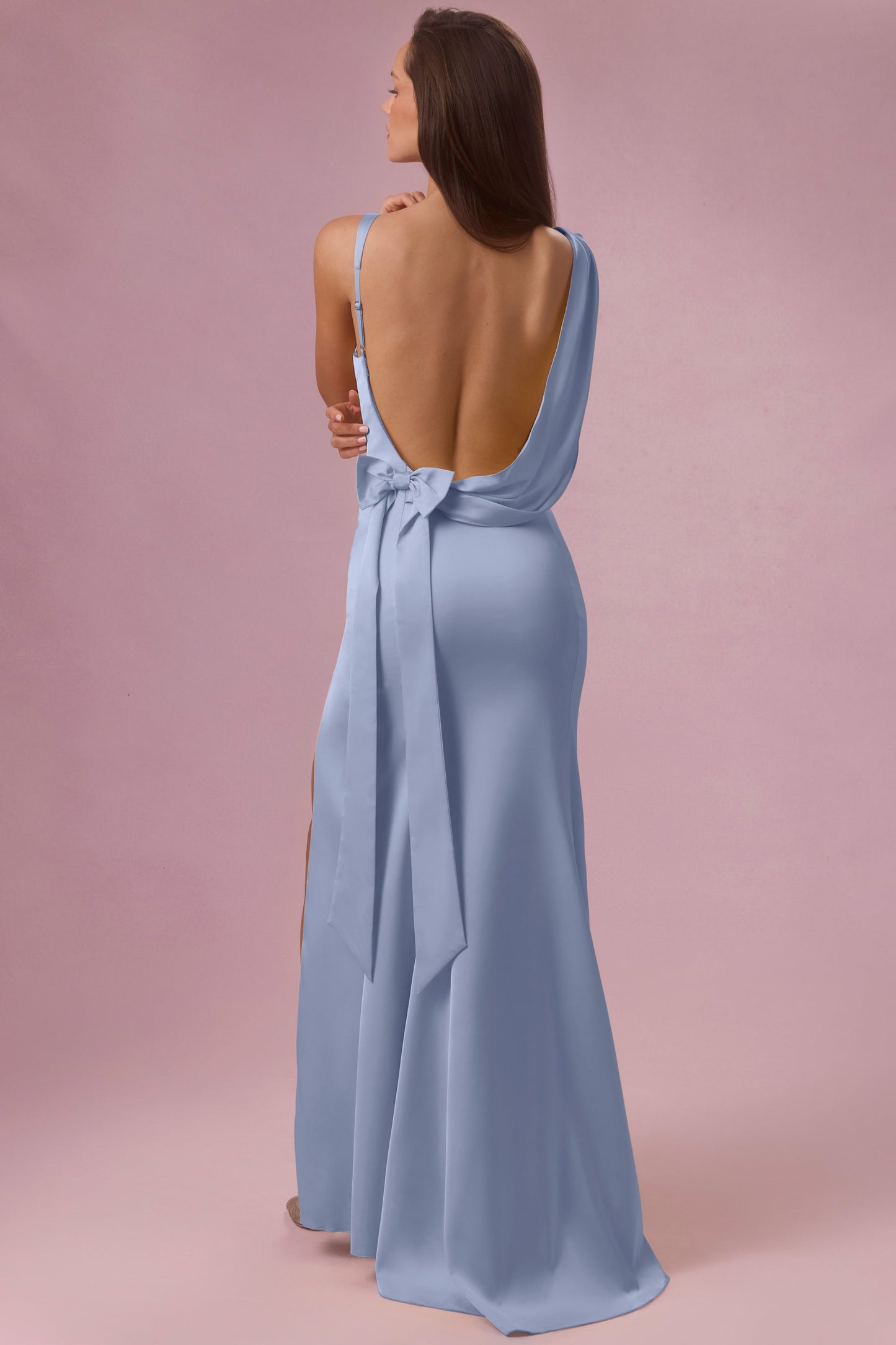 Satin Draped Bridesmaid Dress in Sky Blue