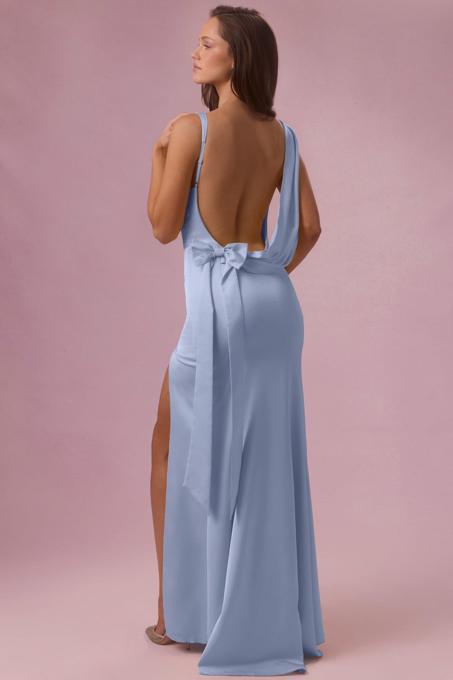 Satin Draped Bridesmaid Dress in Sky Blue