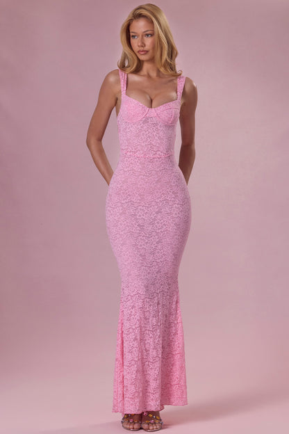 Lace Sweetheart-Neck Gown in Blush Pink