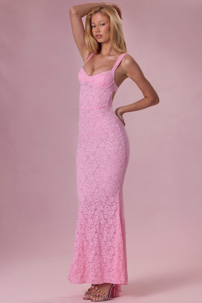 Lace Sweetheart-Neck Gown in Blush Pink