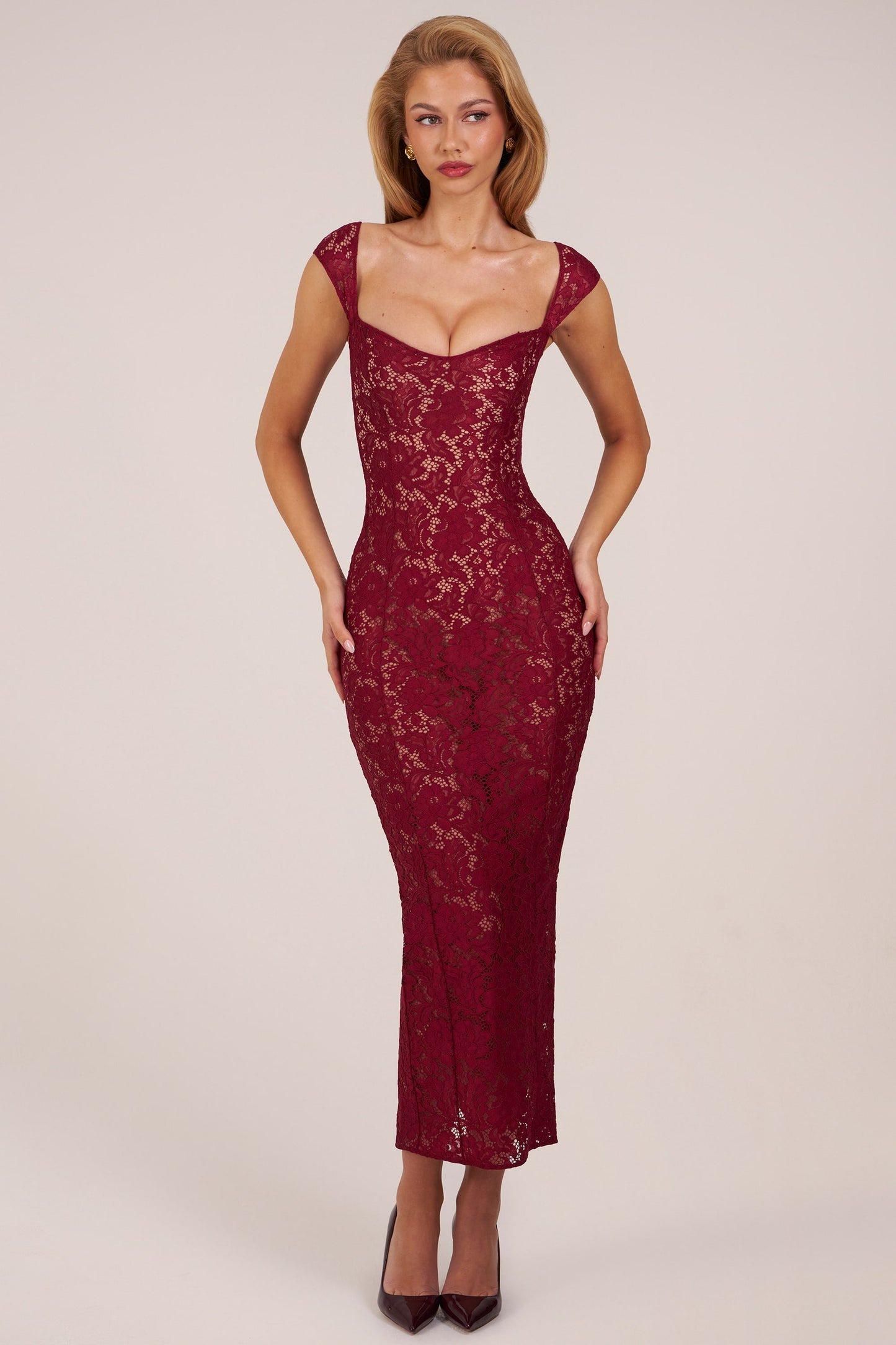 Sweetheart-Neck Maxi Dress in Wine