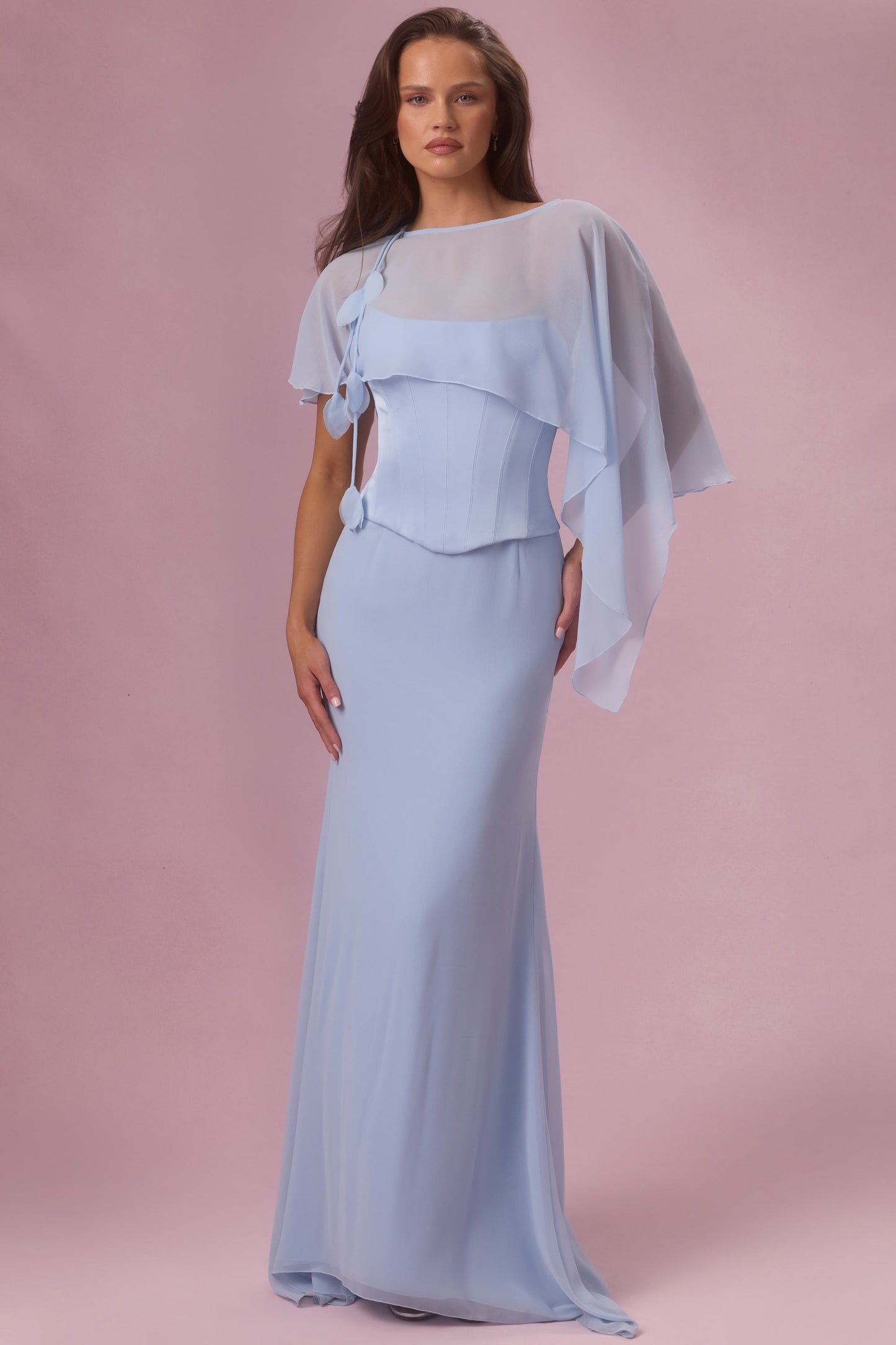 Satin Corset Bridesmaid Dress in Sky Blue