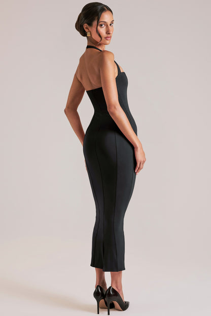 Halterneck Midaxi Dress in Black