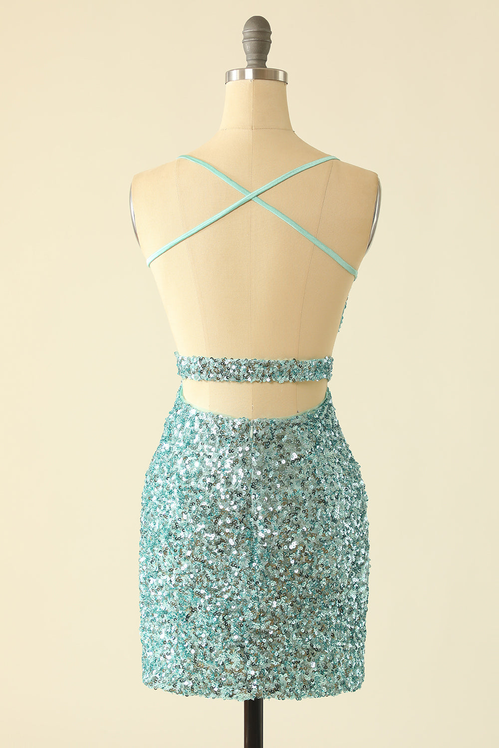 Straps Mint Green Sequin Tight Mini Dress