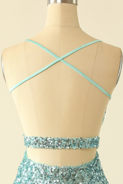 Straps Mint Green Sequin Tight Mini Dress