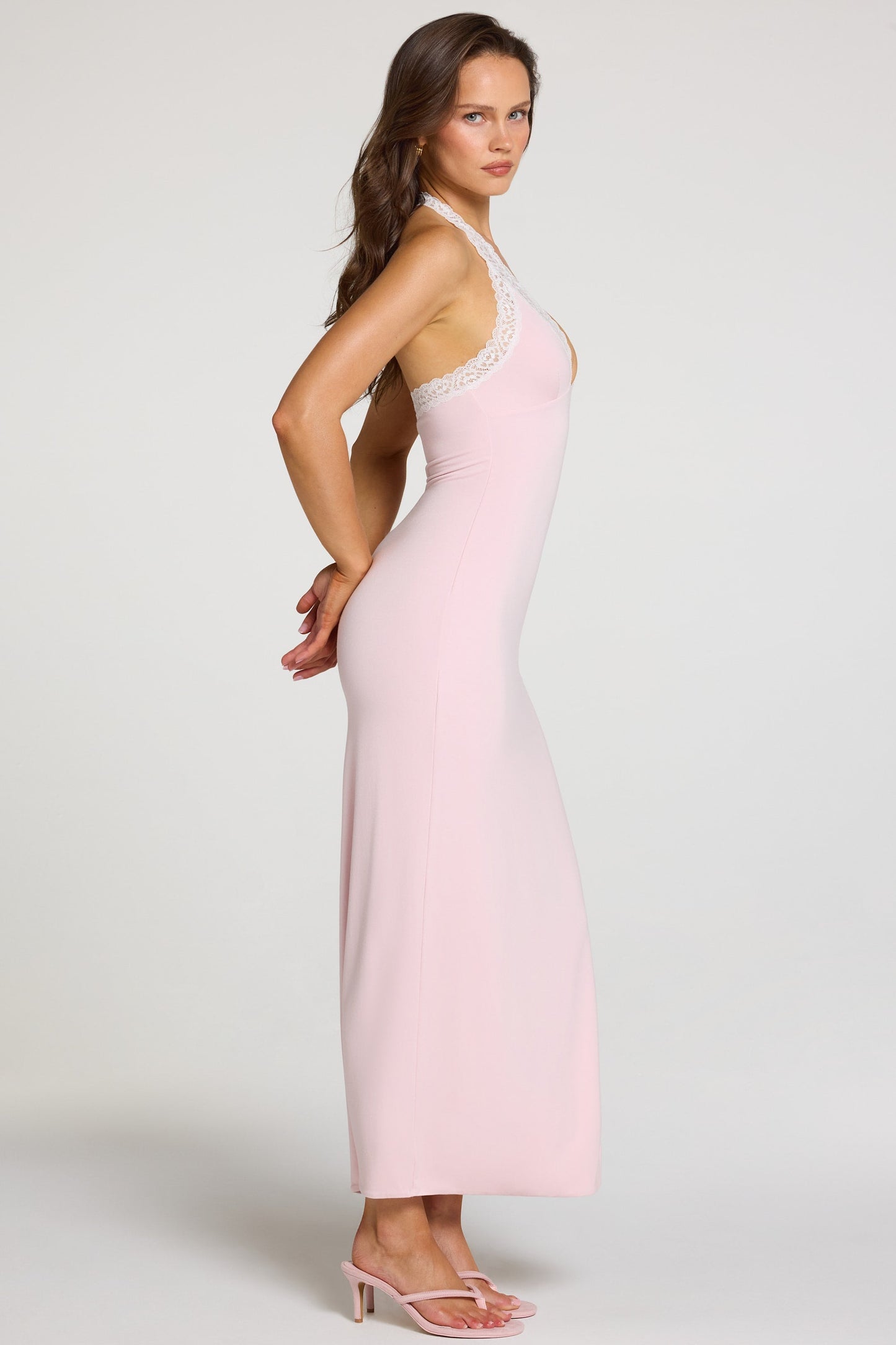 Modal Lace-Trim Maxi Dress in Baby Pink