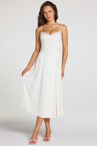 Modal Lace-Trim Midaxi Dress in White