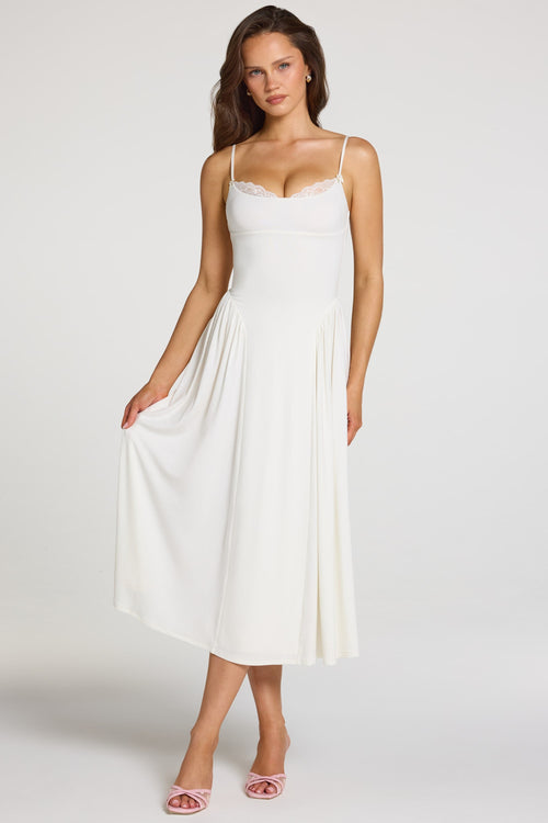 Modal Lace-Trim Midaxi Dress in White