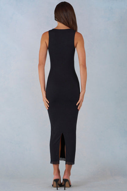 Modal Lace-Trim Midaxi Dress in Black