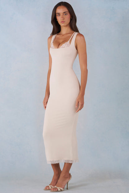 Modal Lace-Trim Midaxi Dress in Ivory