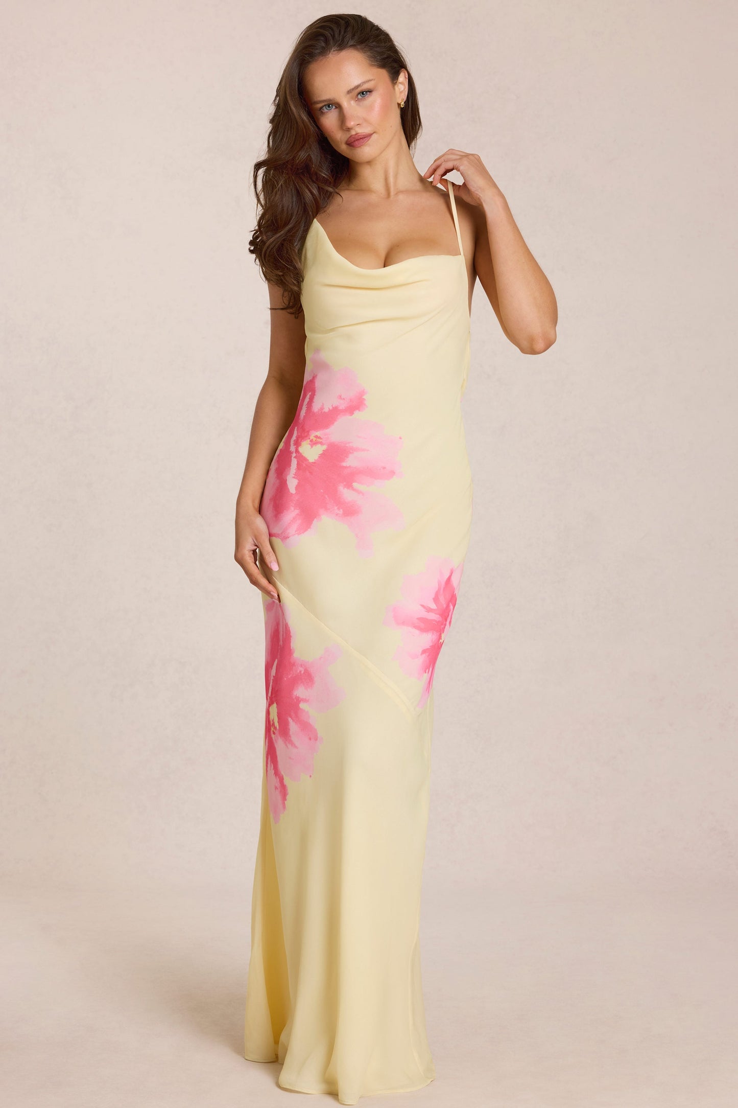 Chiffon Maxi Dress in Yellow Floral Print