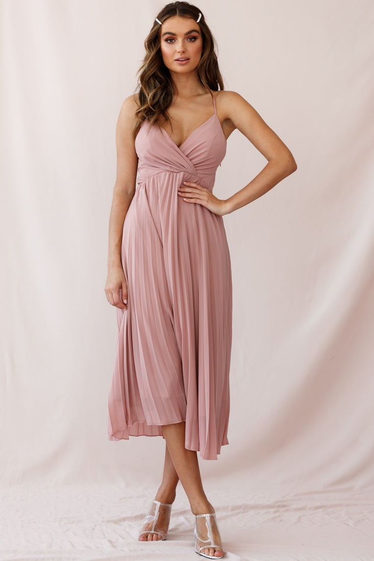 Artemis Accordion Pleat Strappy Back Midi Dress Blush