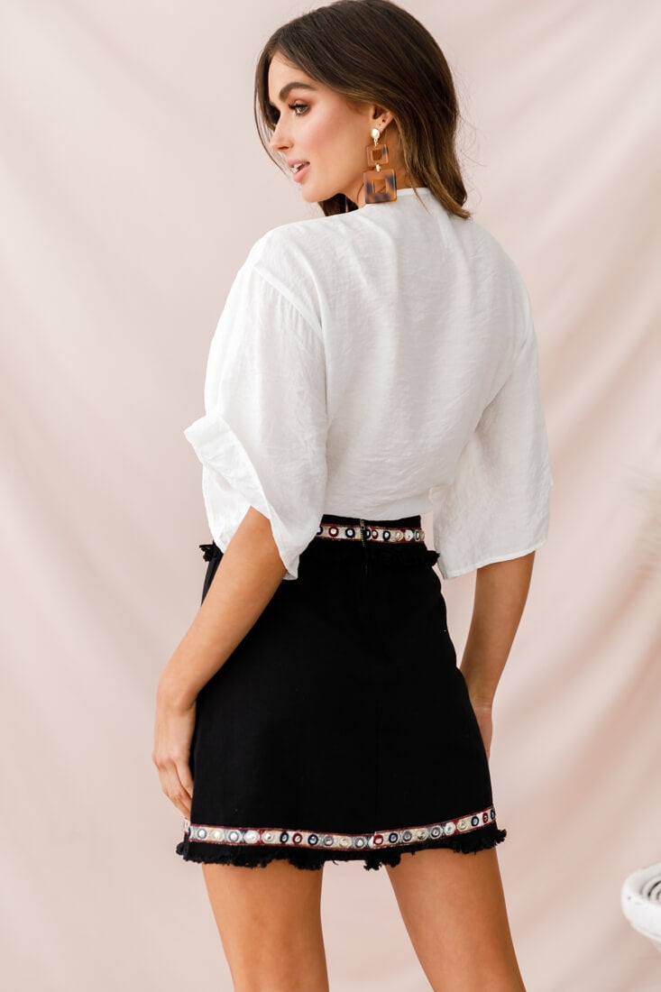 Rivera Deep V Waist Tie Top White