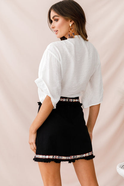 Rivera Deep V Waist Tie Top White