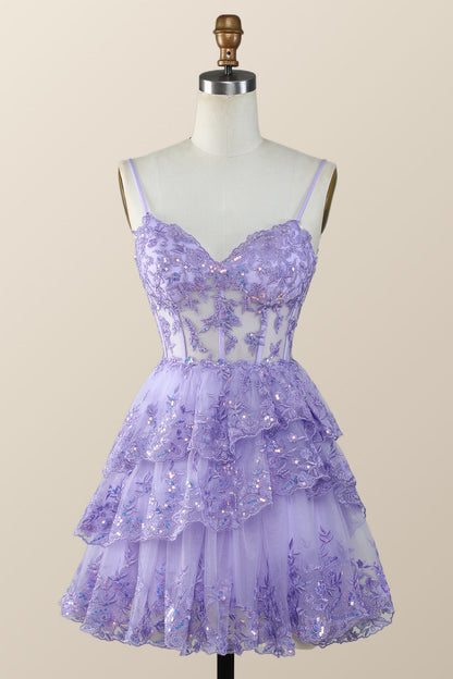 Straps Hot Pink Appliques Tiered Layered Short Princess Dress