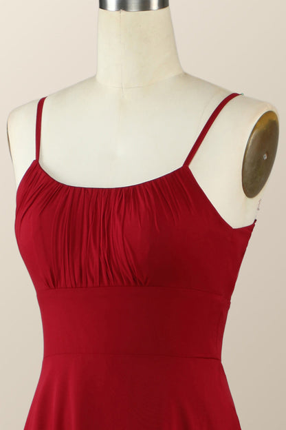 Straps Wine Red Chiffon A-line Long Bridesmaid Dress