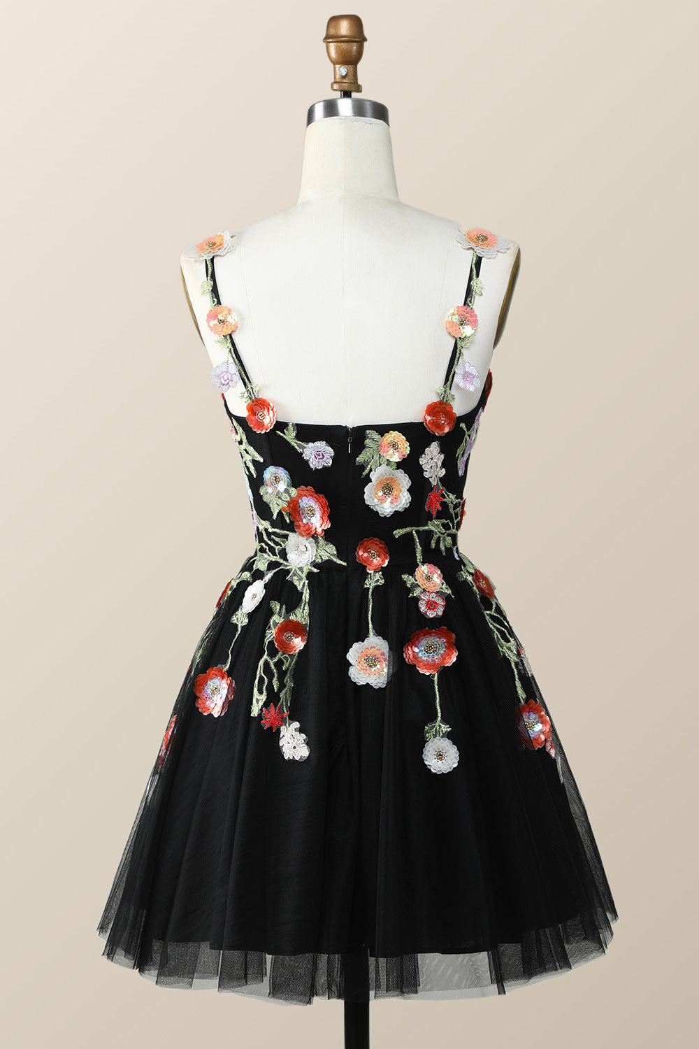 Straps Green Tulle A-line Flowers Homecoming Dress