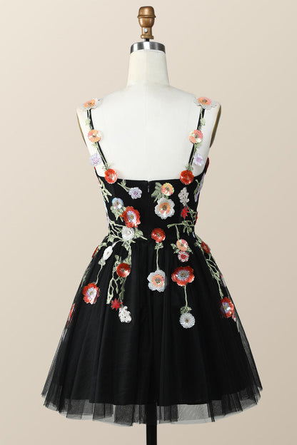 Straps Green Tulle A-line Flowers Homecoming Dress
