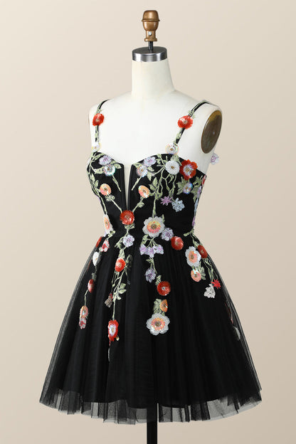 Straps Green Tulle A-line Flowers Homecoming Dress