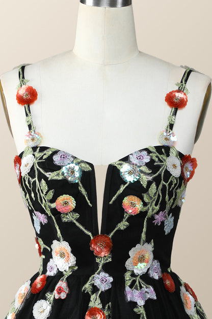 Straps Green Tulle A-line Flowers Homecoming Dress