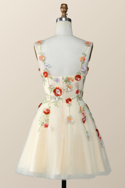 Straps Green Tulle A-line Flowers Homecoming Dress