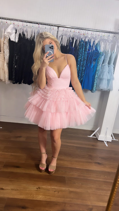 Straps Periwinkle Tiered Ruffle Short A-line Homecoming Dress