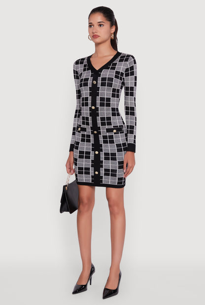 Checkered Plaid Long Sleeve Dress