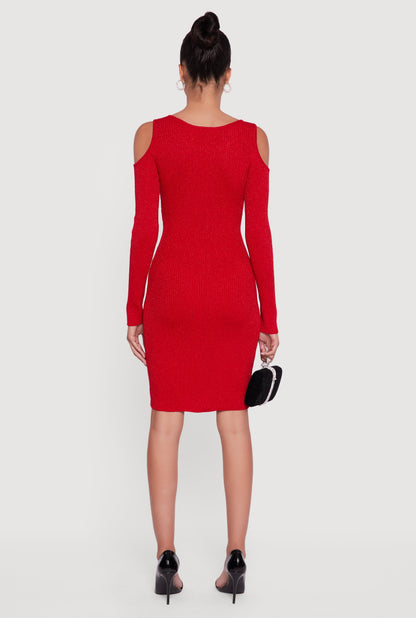 Lurex Rib Knit Cold Shoulder Dress
