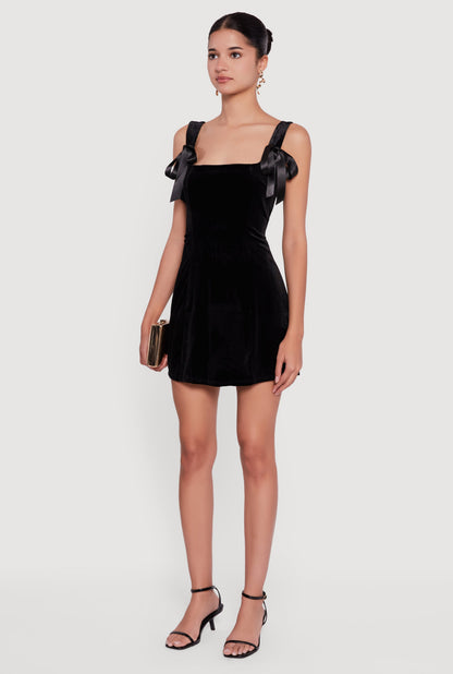 Velvet Bow Strap Square Neck Mini Dress