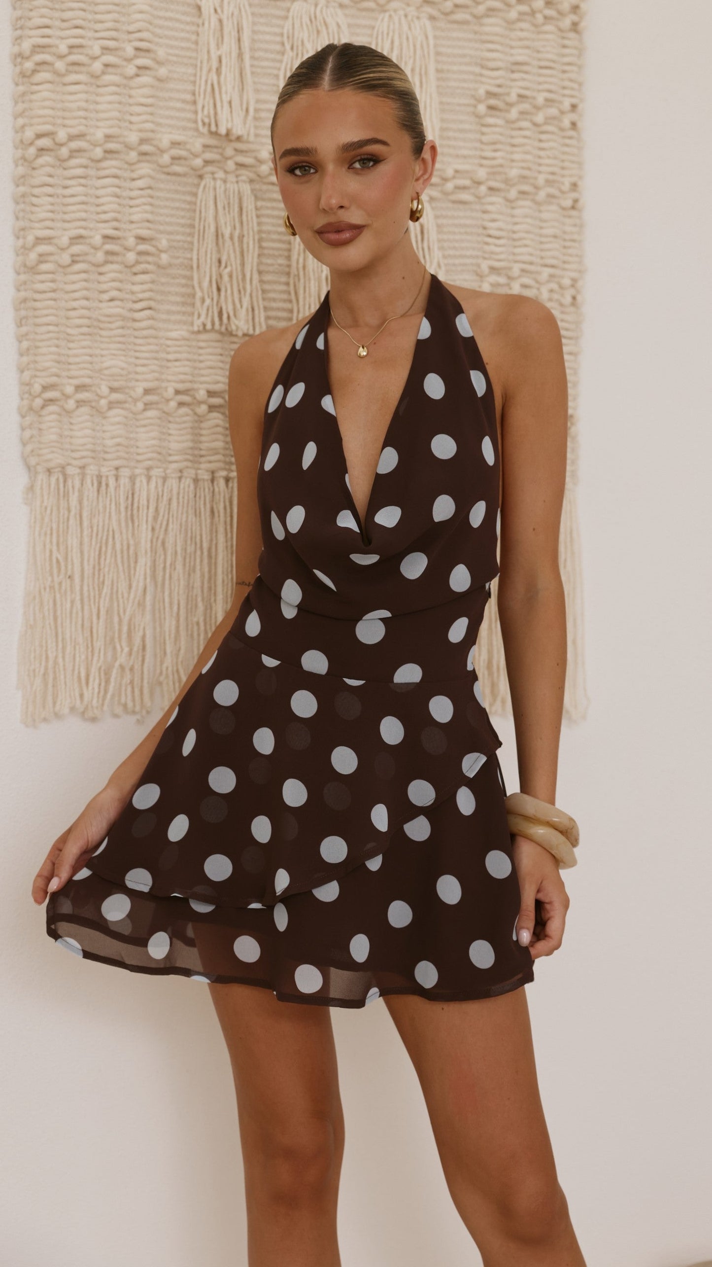 Imali Mini Dress - Choc/Blue Polka