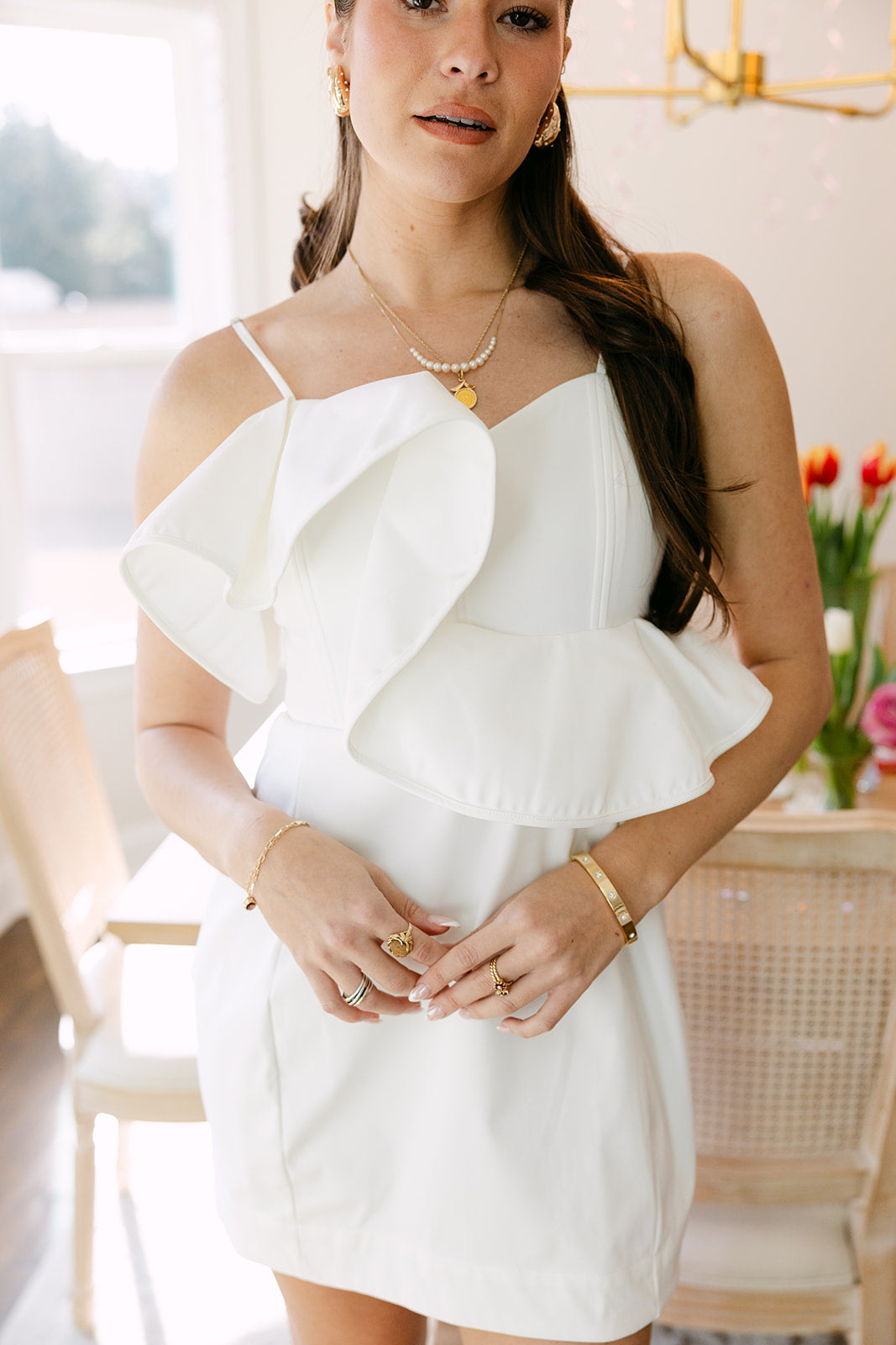 Mila White Ruffled Sweetheart Mini Dress