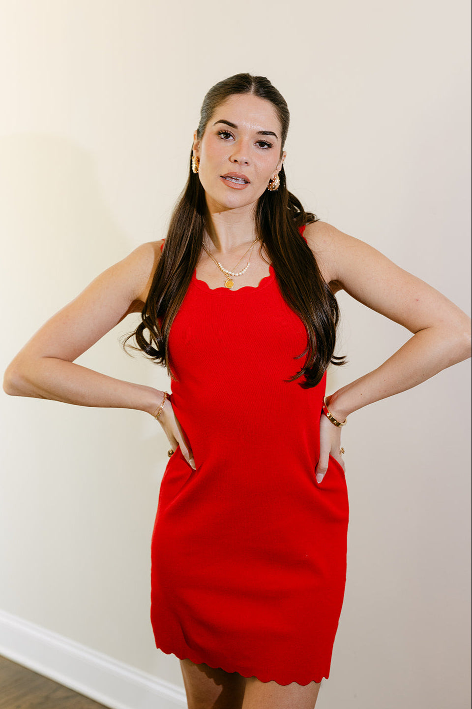Amara Red Scalloped Mini Dress