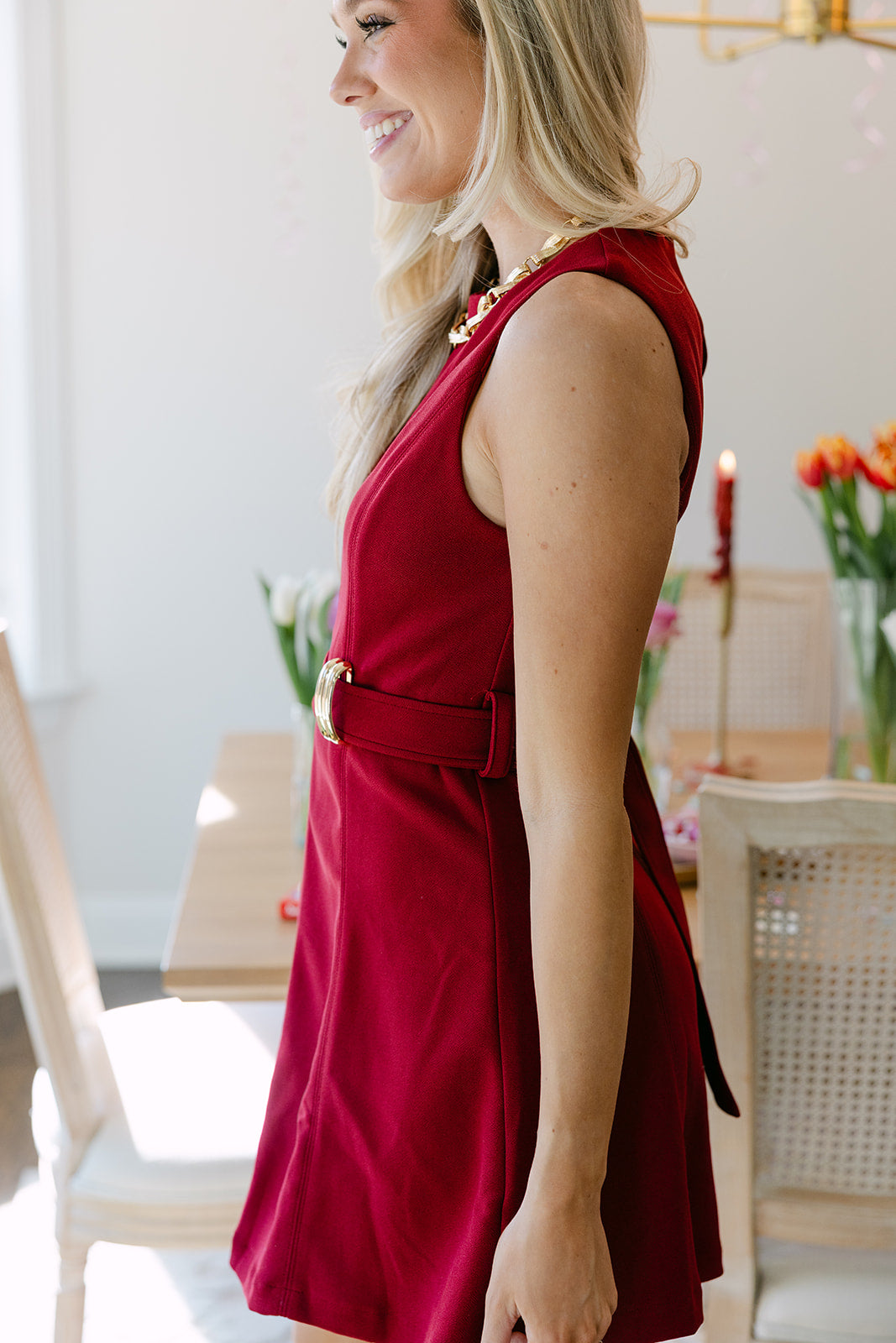 Liza Crimson Belted Mini Dress