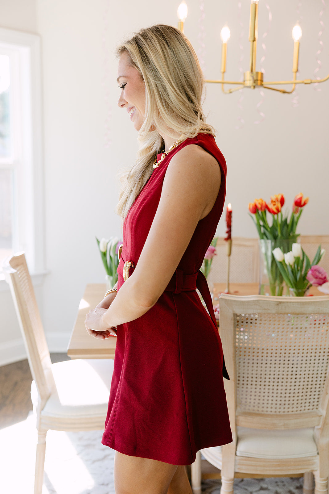 Liza Crimson Belted Mini Dress