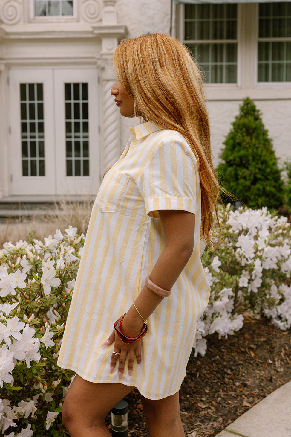 Saylor Yellow & White Stripe Mini Dress