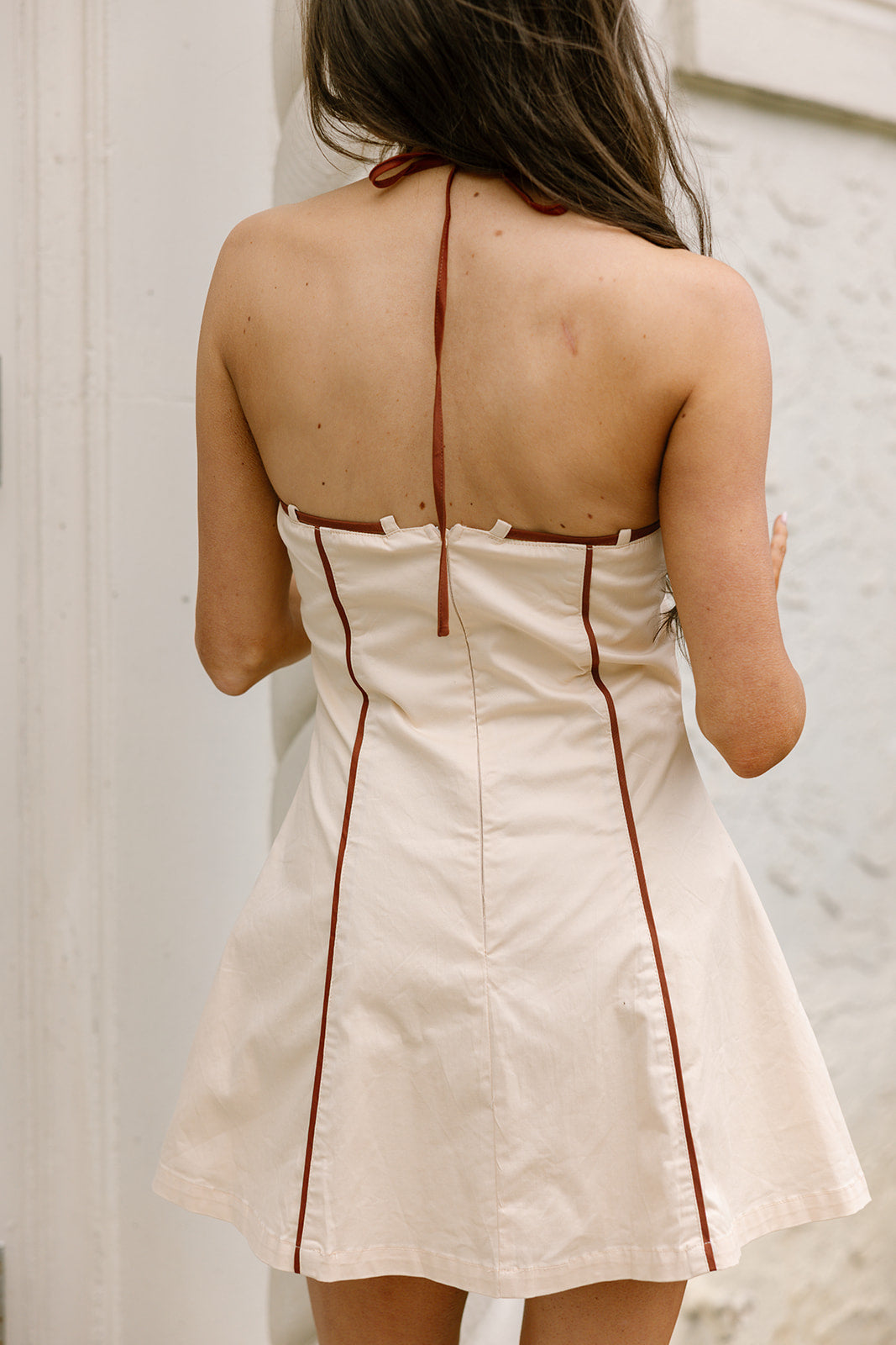 Nyla Beige & Brown Flare Mini Dress