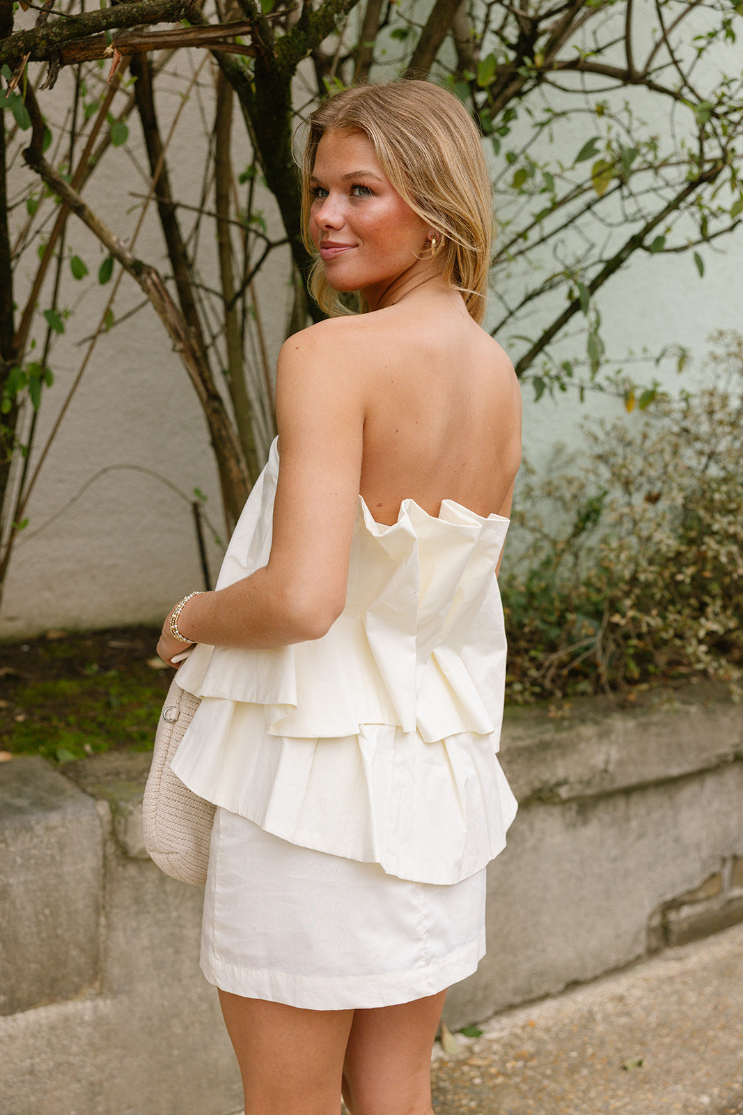Daphne Cream Flare Strapless Mini Dress