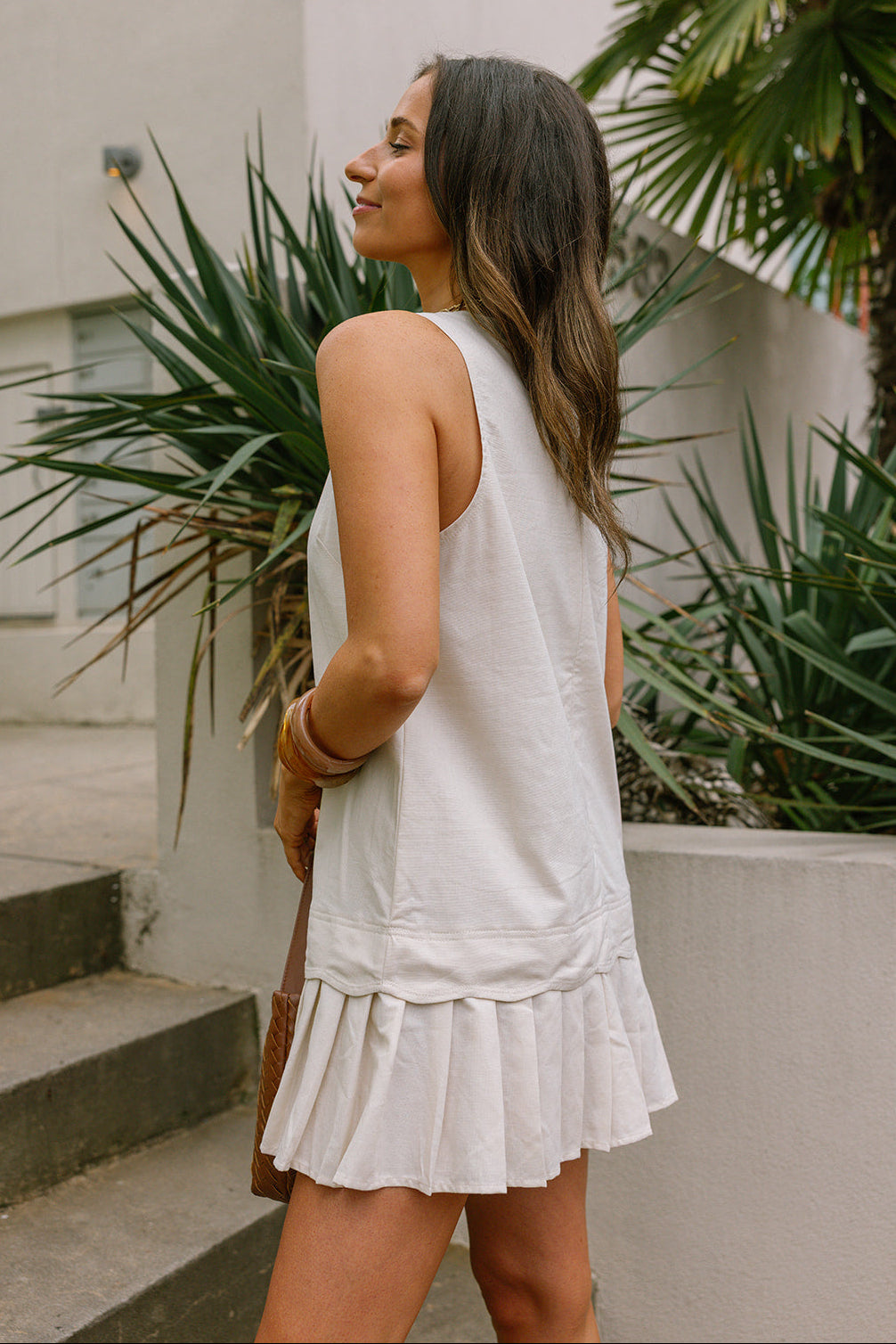 Raelyn Oatmeal Linen Flare Mini Dress