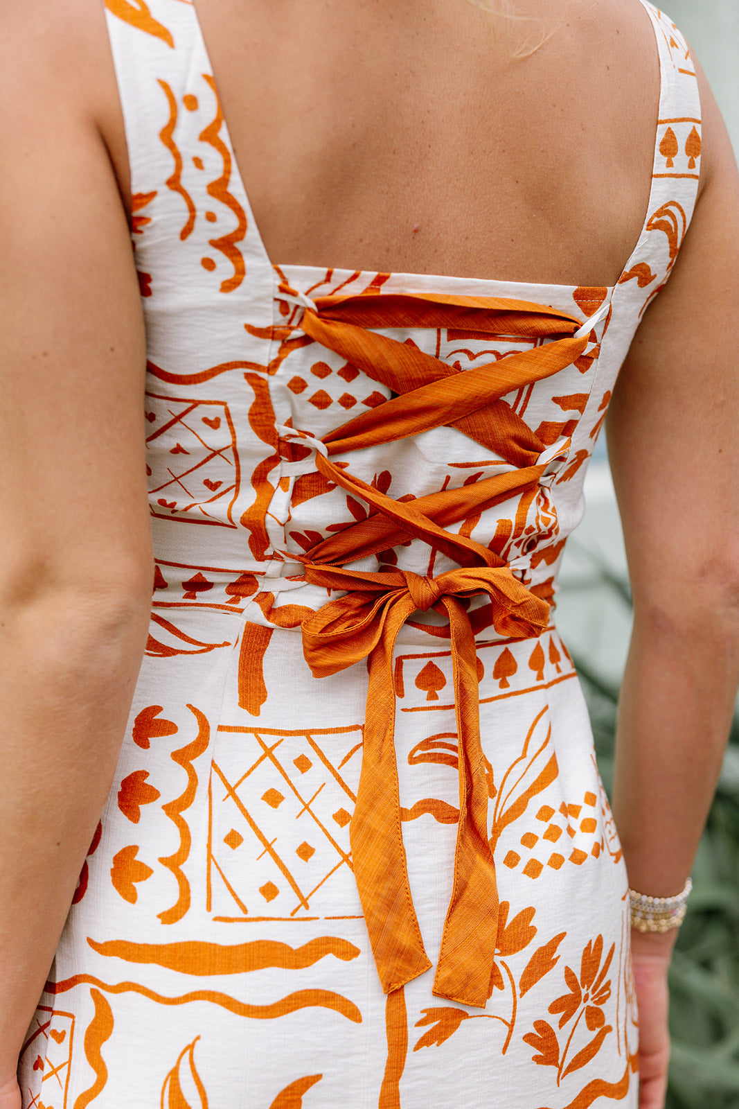 Dahlia Rust & Cream Tropical Geometric Mini Dress