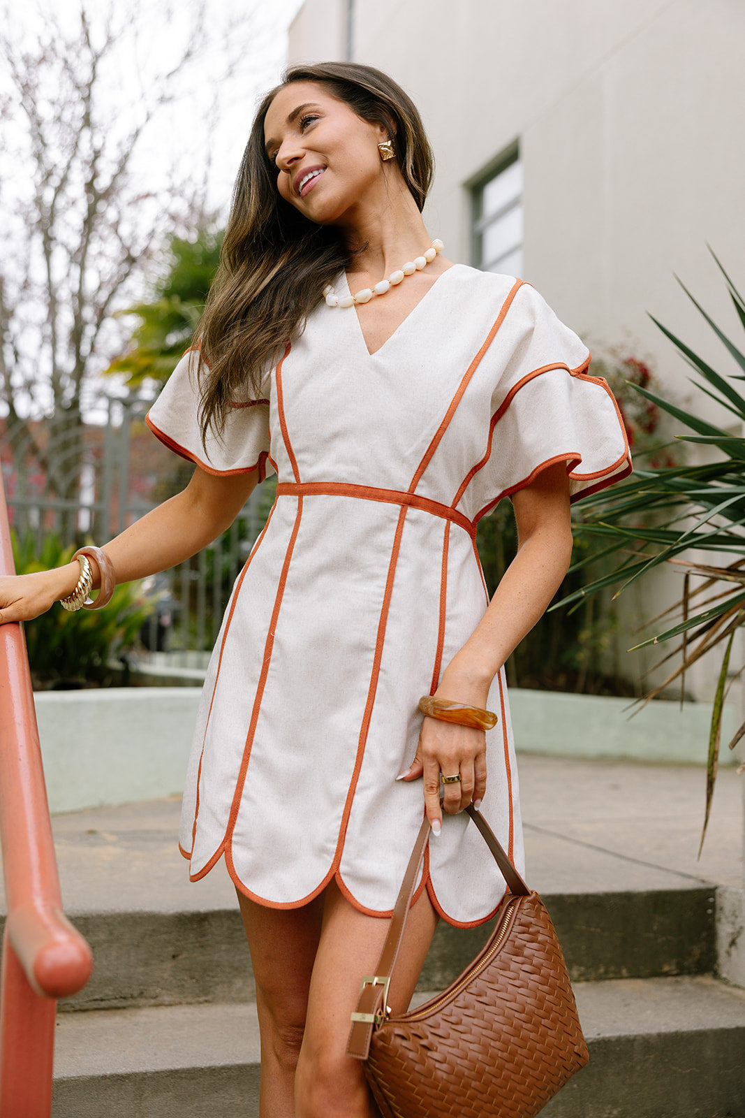 Camila Natural & Rust Scallop Mini Dress