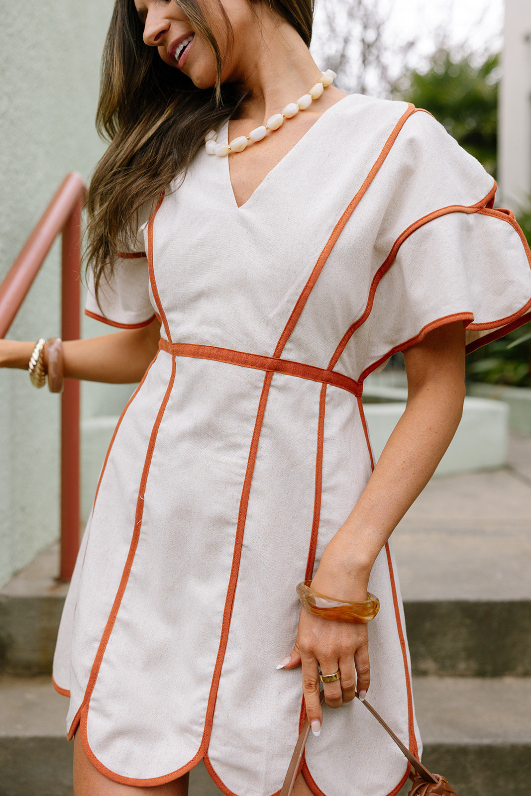 Camila Natural & Rust Scallop Mini Dress