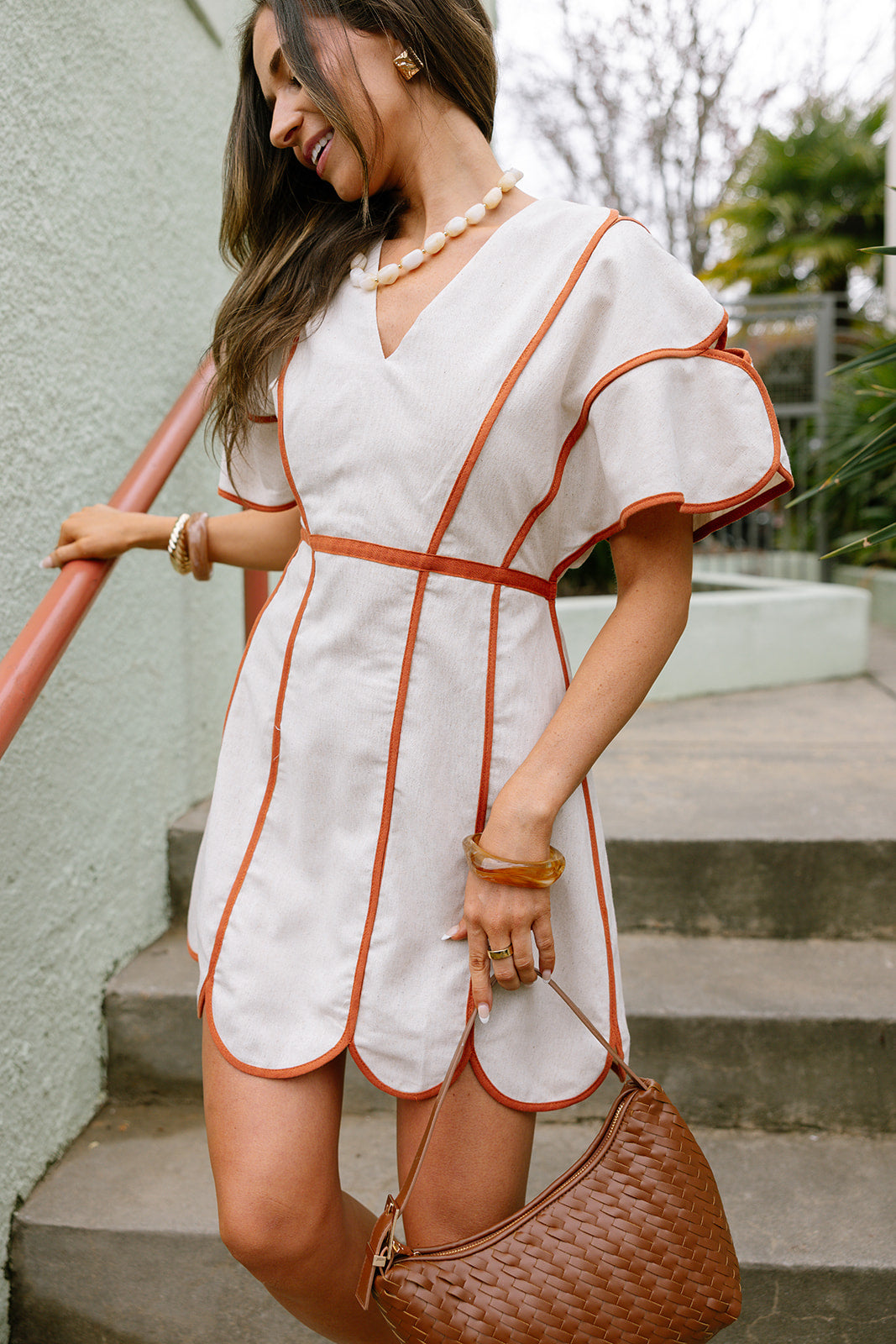 Camila Natural & Rust Scallop Mini Dress