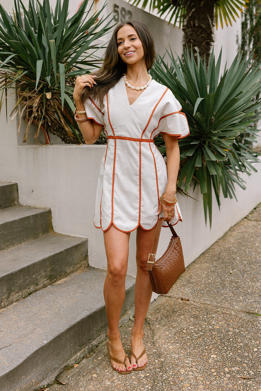 Camila Natural & Rust Scallop Mini Dress