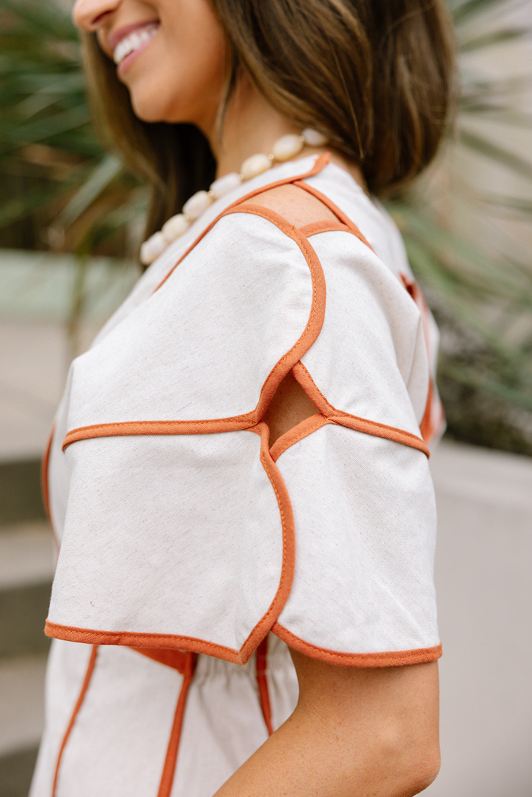 Camila Natural & Rust Scallop Mini Dress