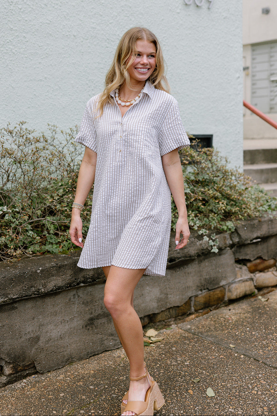 Leona Mocha & White Stripe Mini Dress
