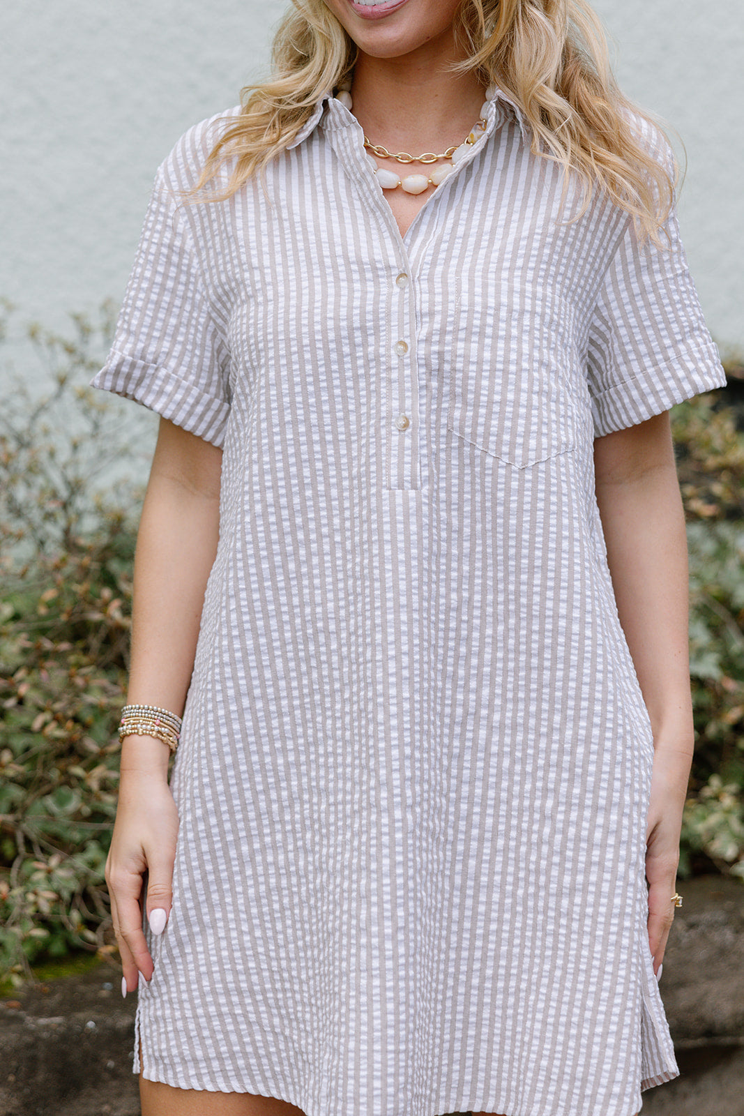 Leona Mocha & White Stripe Mini Dress