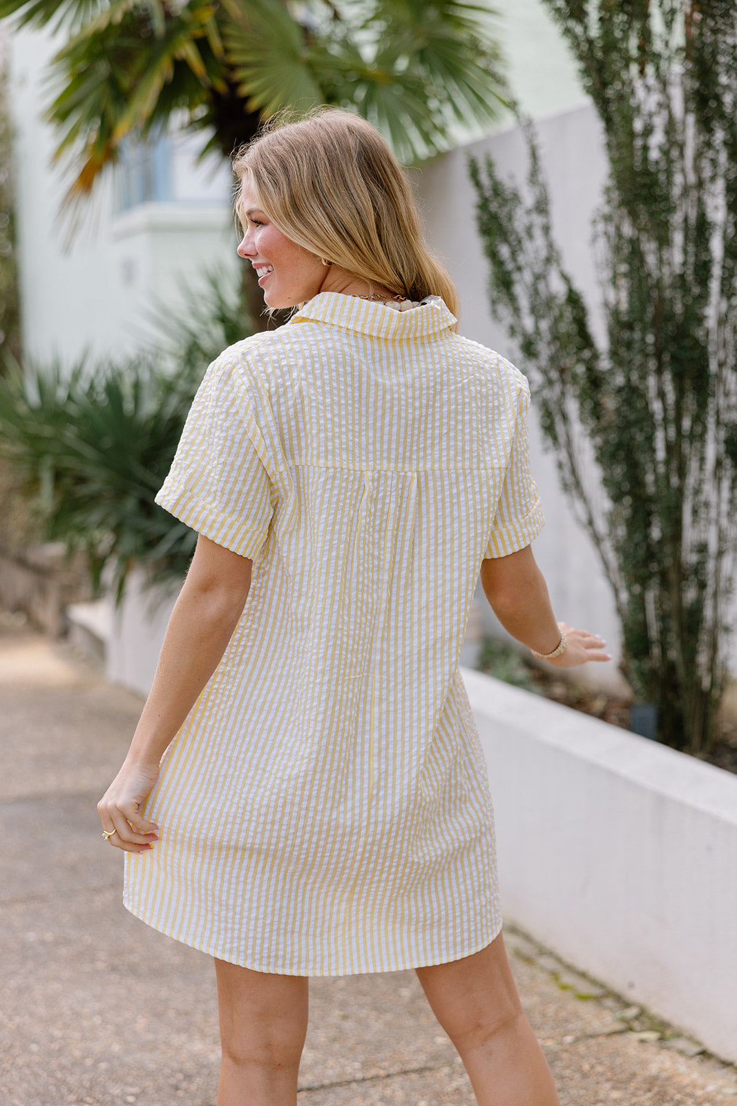 Leona Yellow & White Stripe Mini Dress