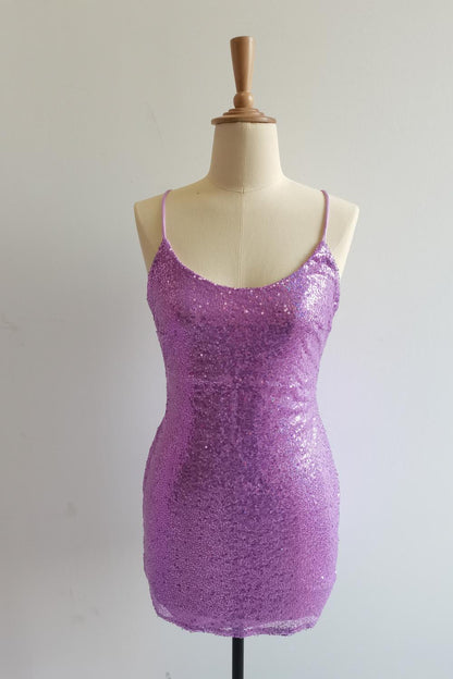 Straps Orange Sequin Tight Mini Dress