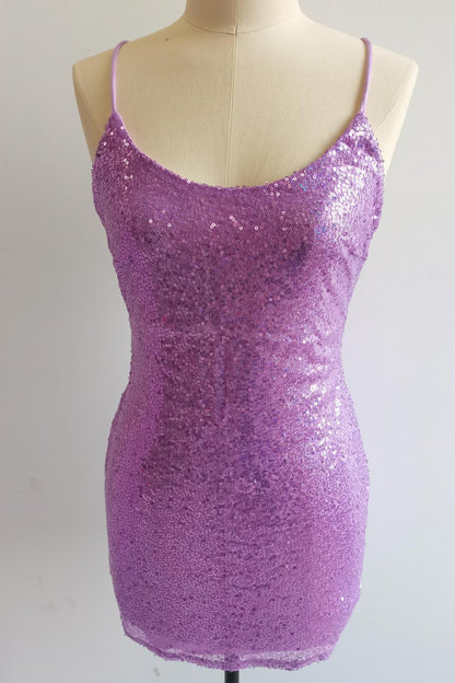 Straps Orange Sequin Tight Mini Dress