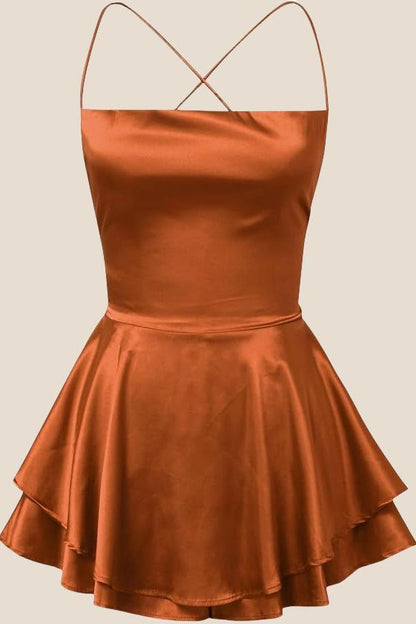 Straps Red Lace-up Back Tiered Party Dress